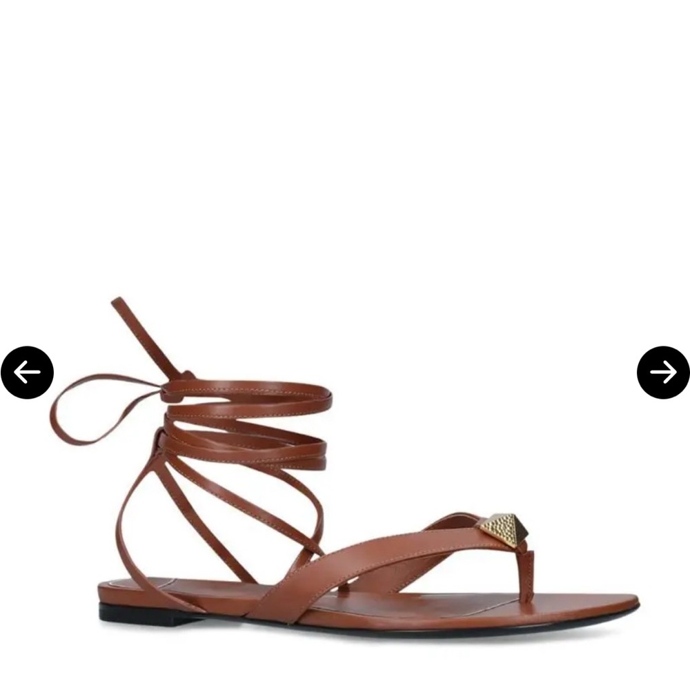 NWT VALENTINO Rockstud Leather Thong Wrap Sandals Tan Size 37